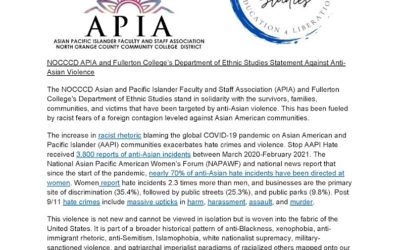 NOCCCD APIA and Fullerton College’s Department of Ethnic Studies Statement Against Anti-Asian Violence